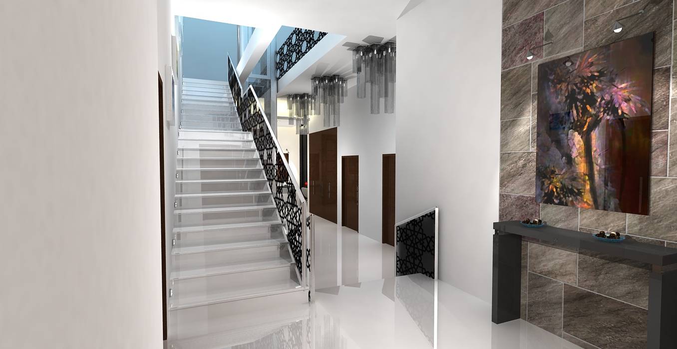 Barari Villa, Gurooji Designs Gurooji Designs Modern corridor, hallway & stairs