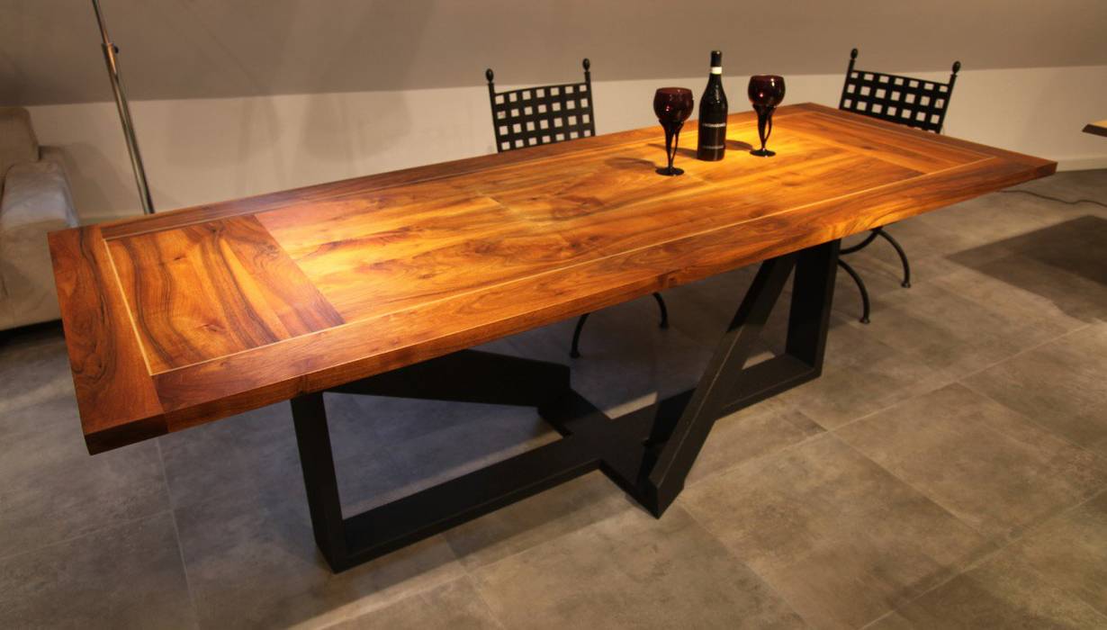 Stół do jadalni Delta z drewna i stali Art-Loft Industrialna jadalnia Drewno O efekcie drewna stół,Stoły