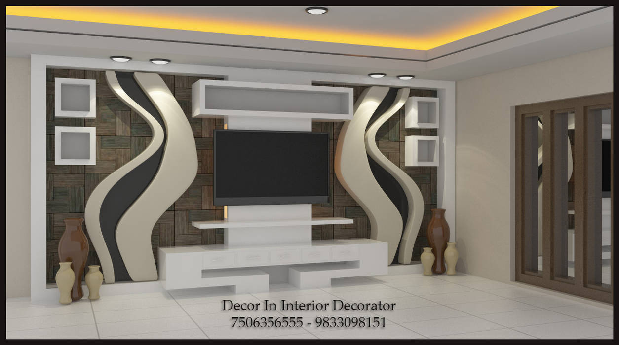 Tv Unit Wall Painting Electric And Pop Work Living Room By Decor
