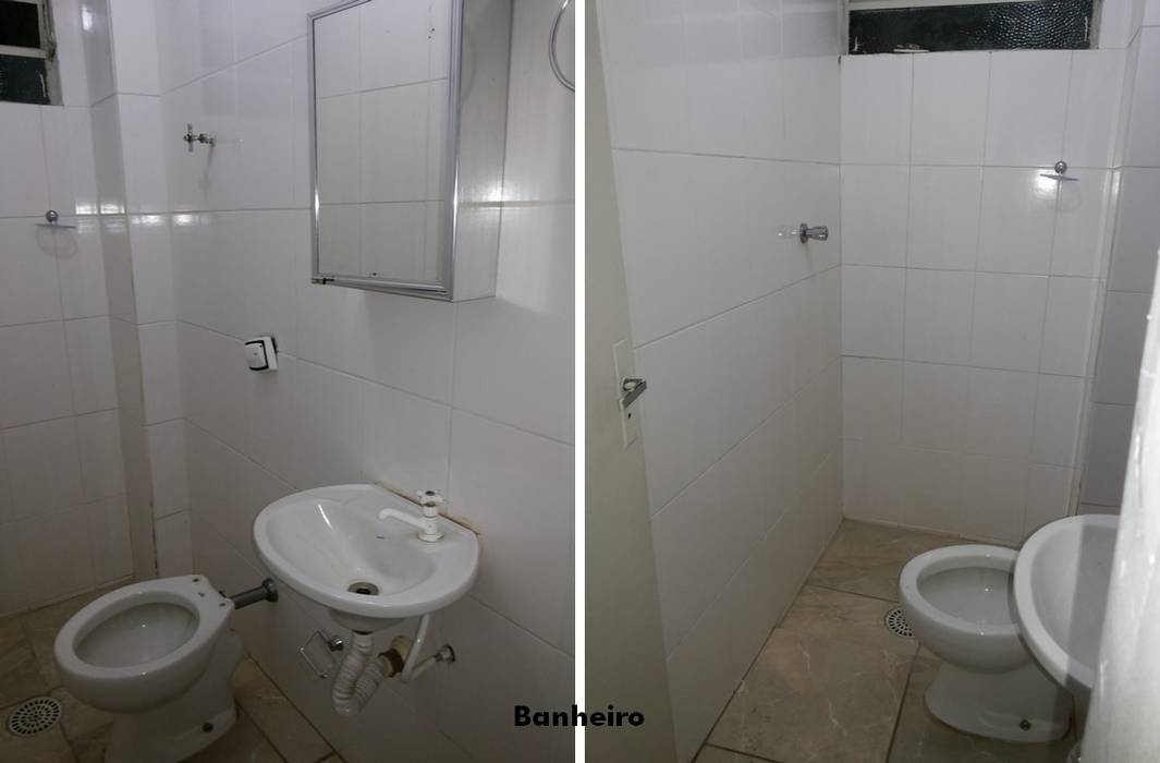 Antes e depois - reforma de loft na Vila Leopoldina, PRISCILLA BORGES ARQUITETURA E INTERIORES PRISCILLA BORGES ARQUITETURA E INTERIORES Eclectic style bathroom