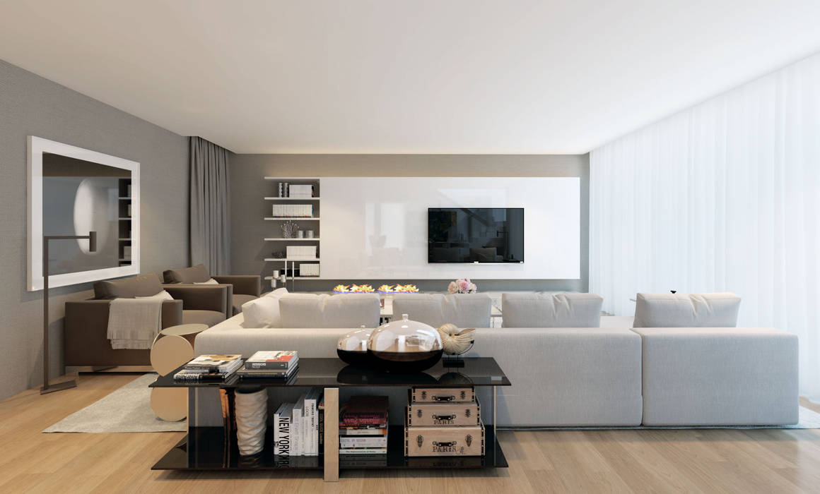 Estante moderna: sala de estar por casa marques interiores | homify