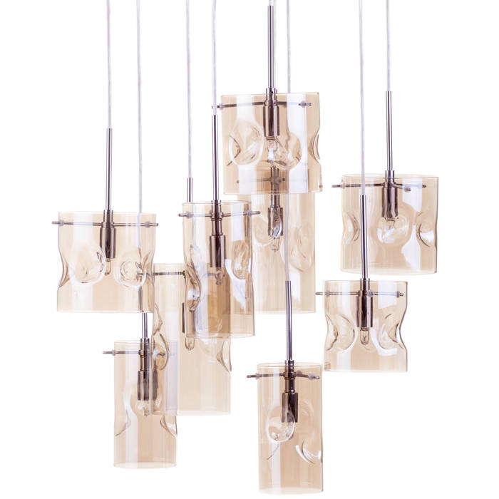 Monet 3 Light Champagne Tinted Glass Ceiling Pendant - Chrome Litecraft Ruang Keluarga Modern Kaca Lighting