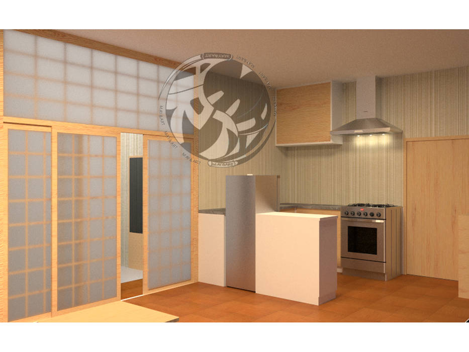 ออกแบบ 3d ห้อง condo ให้ลูกค้า style Oriental , Define of Design Define of Design ห้องครัว ไม้ Wood effect