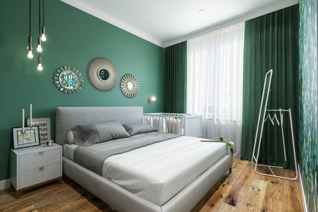 Изумрудная спальня Студия архитектуры и дизайна Дарьи Ельниковой Спальня в эклектичном стиле Зеленый изумрудный