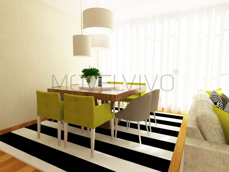 Colourful Dining Room Movelvivo Interiores Minimalist dining room Dining Room,Colourful,Dining table,dining chairs