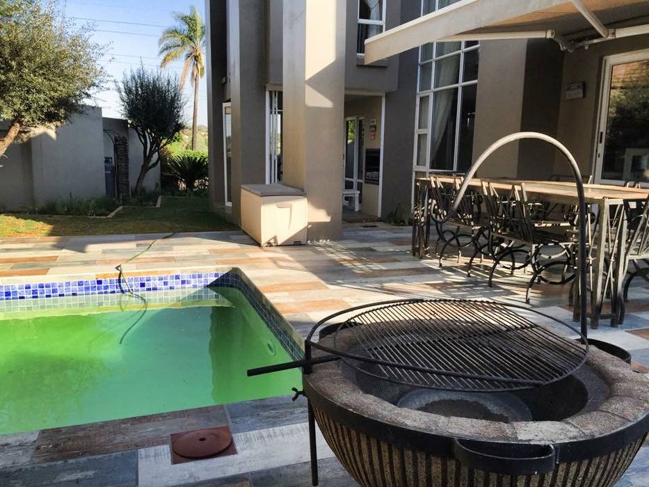 New Pool and Patio - view from the fire pit Acton Gardens Eclectic style balcony, porch & terrace