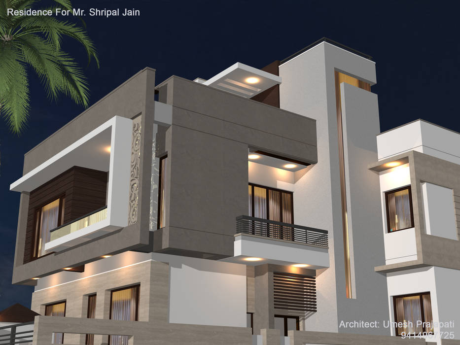 Residence For Mr. Shripal Jain, umesh prajapati designs umesh prajapati designs Bungalows Stone