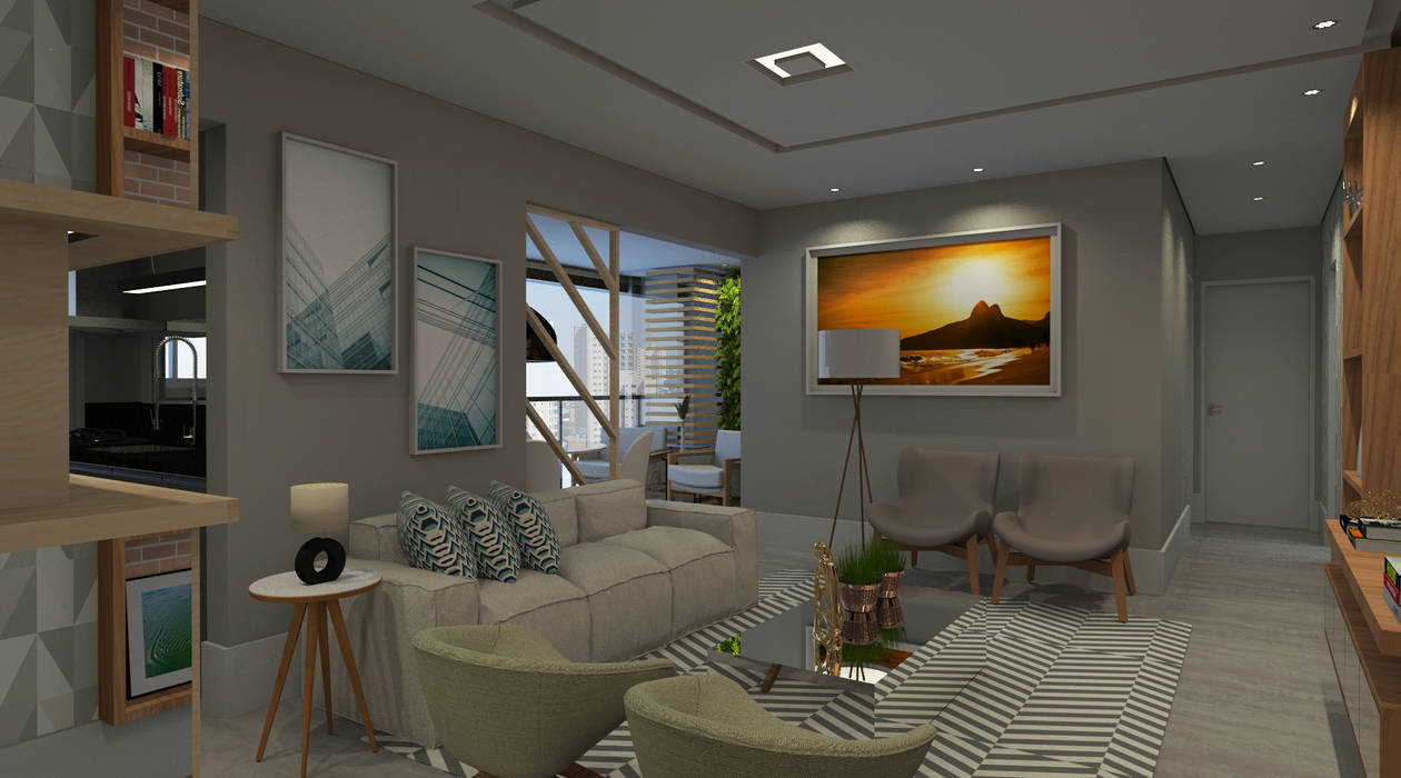 Projeto de Interiors - Condomínio Wide Cambuí - Campinas, Espaço AU Espaço AU Modern living room