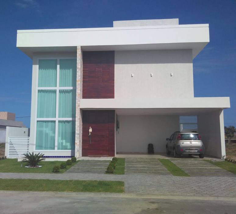 Fachada Principal Mayara Feitosa Arquitetura Casas modernas Madeira maciça Multi colorido fachada de vidro,fachada de madeira,espelho d'água