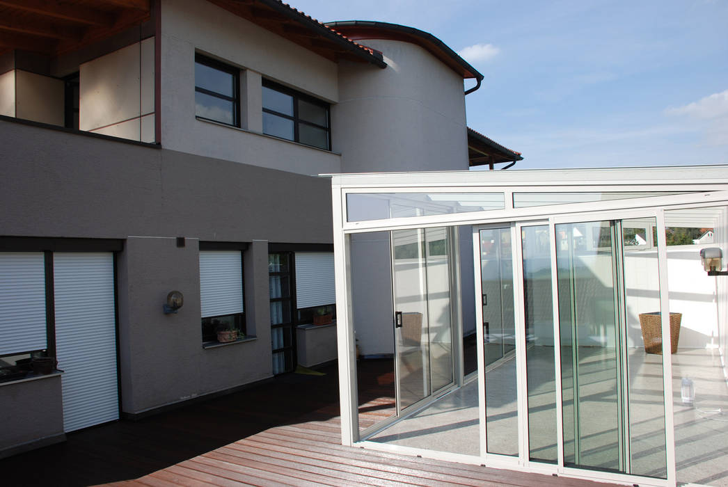fenster fur wintergarten, glasoase für eine dachterrasse in österreich: moderner wintergarten, Design ideen