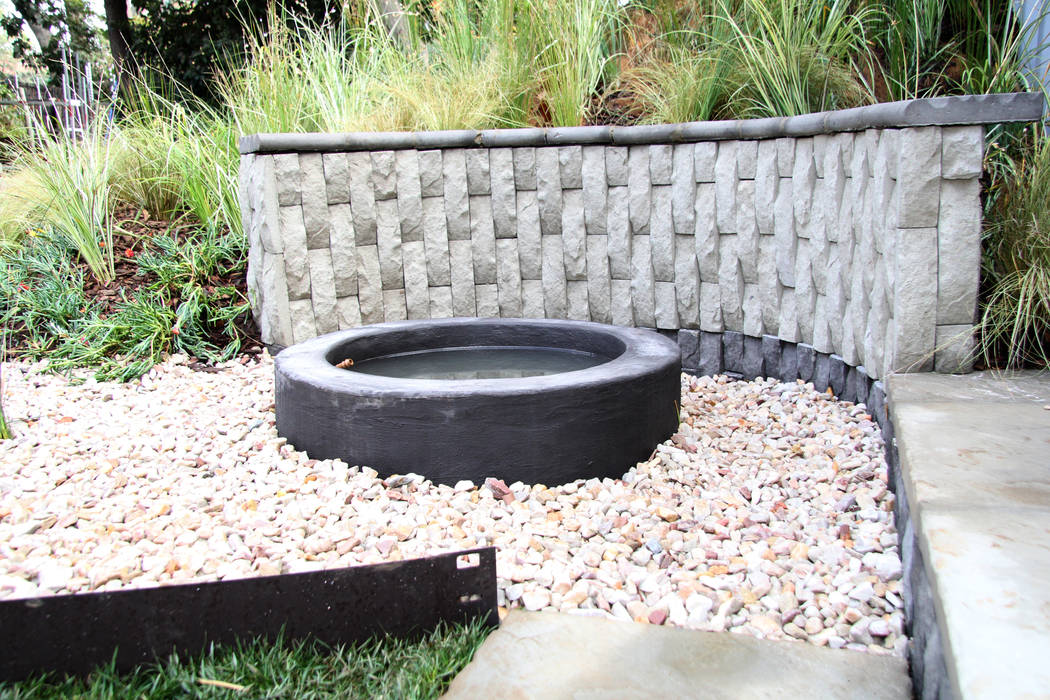 Water feature and retaining wall Acton Gardens Industrial style garden Accessories & decoration