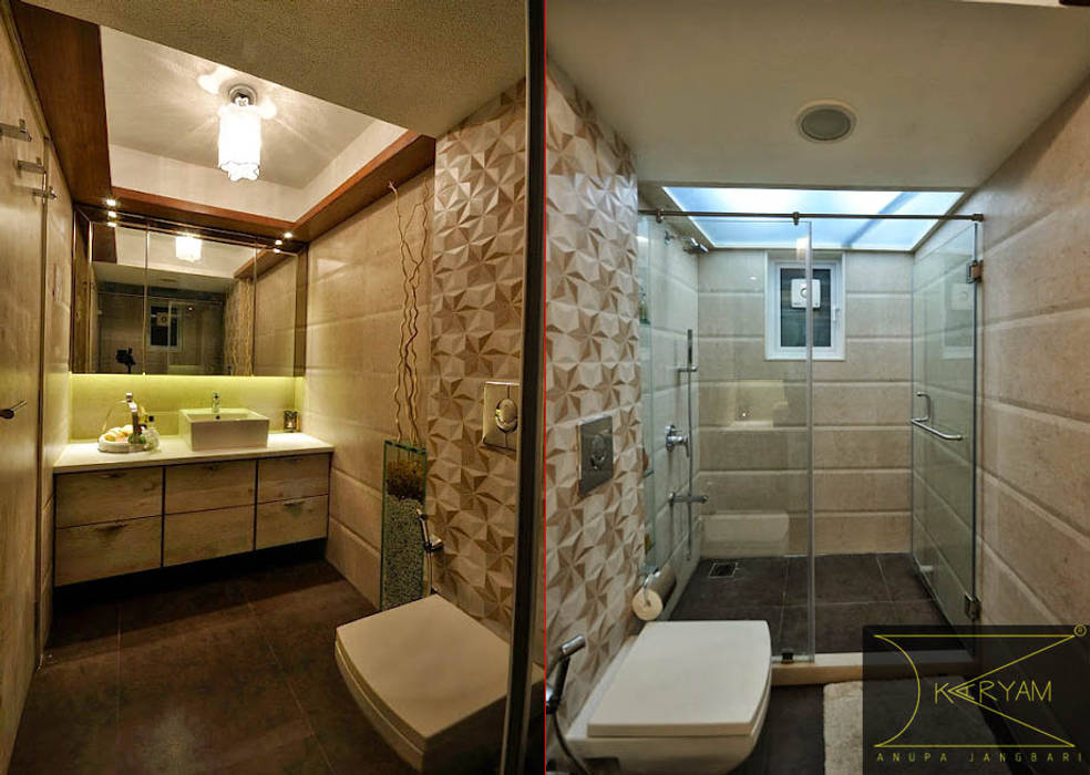 Apartment in Bandra, Karyam Designs Karyam Designs Minimalist bathroom Tiles Property,Mirror,Sink,Plumbing fixture,Building,Tap,Bathroom,Interior design,Architecture,House