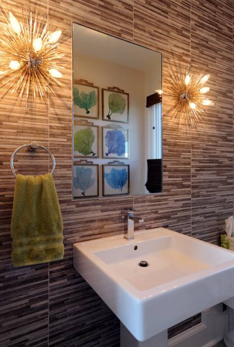 Modern Powder Room Olamar Interiors, LLC Modern bathroom Tiles Grey
