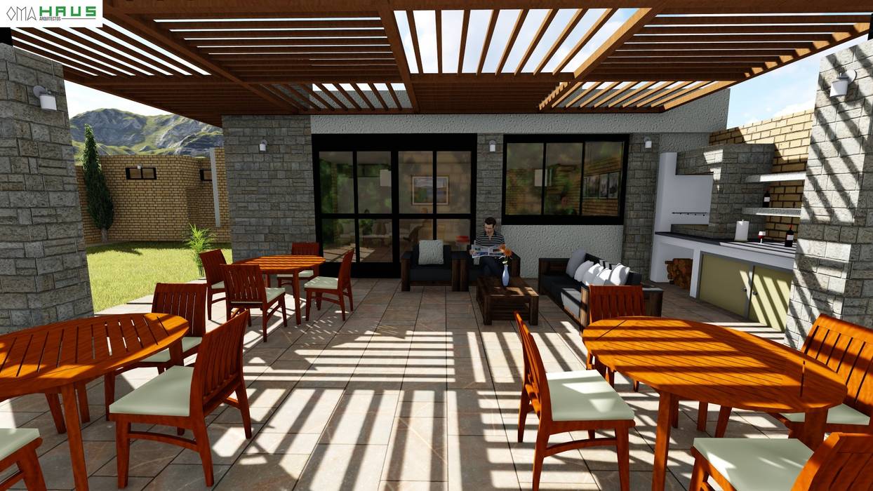 Pergolado y terraza omahaus arquitectos balcones y terrazas modernos