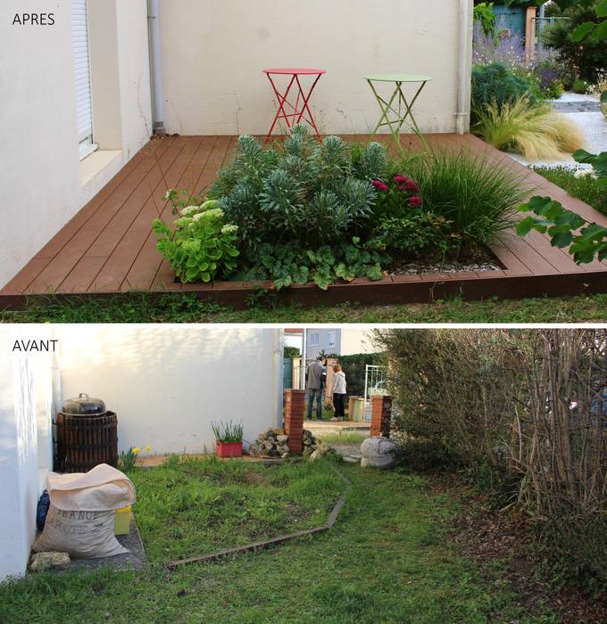 Avant / Après petite terrasse Constans Paysage terrasse composite,avant,après,petit jardin,terrasse,terrasse bois