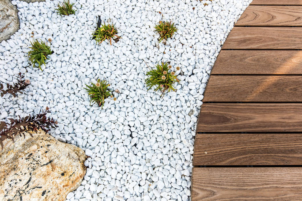 Steingarten cy architecture Modern Terrace Dachterrasse,Terrasse,Holz,Thermoesche,Holzdeck,Steingarten,Meditation,Zen,Kies