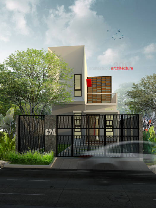 Tampak Depan Rumah Bermuka Dua:industri oleh ARSITA STUDIO architecture, Industrial