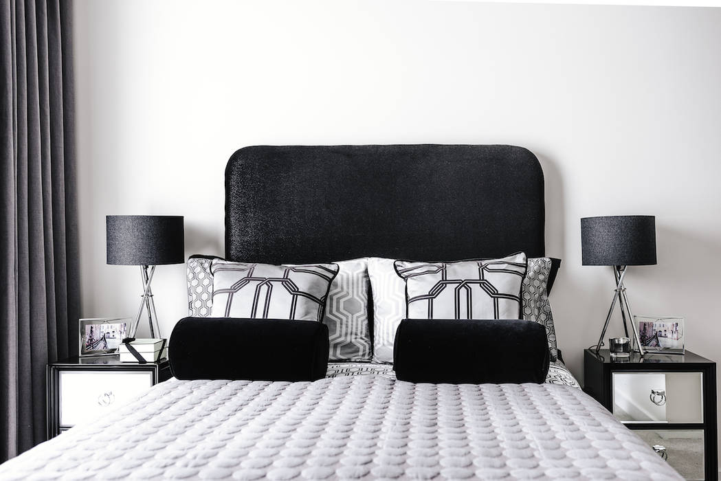 Guest Bedroom Katie Malik Design Studio Modern style bedroom Bespoke headboard,bespoke cushions