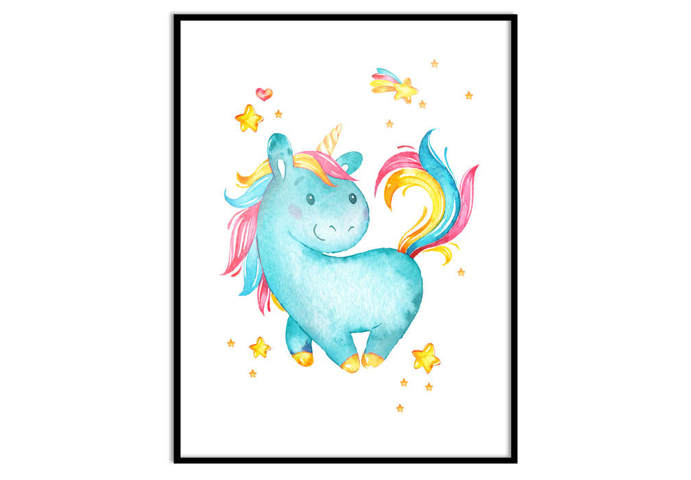 Premiumposter mit Bilderrahmen - Milly das Einhorn K&L Wall Art Moderne Kinderzimmer Einhörner,Unicorn,Fabelwesen,Horn,Poster,Wanddeko,Bilderrahmen,Milly