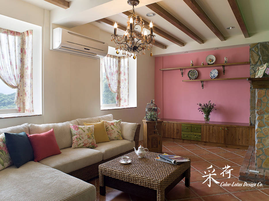 雙溪山居-鄉村風格, Color-Lotus Design Color-Lotus Design Living room ٹائلیں