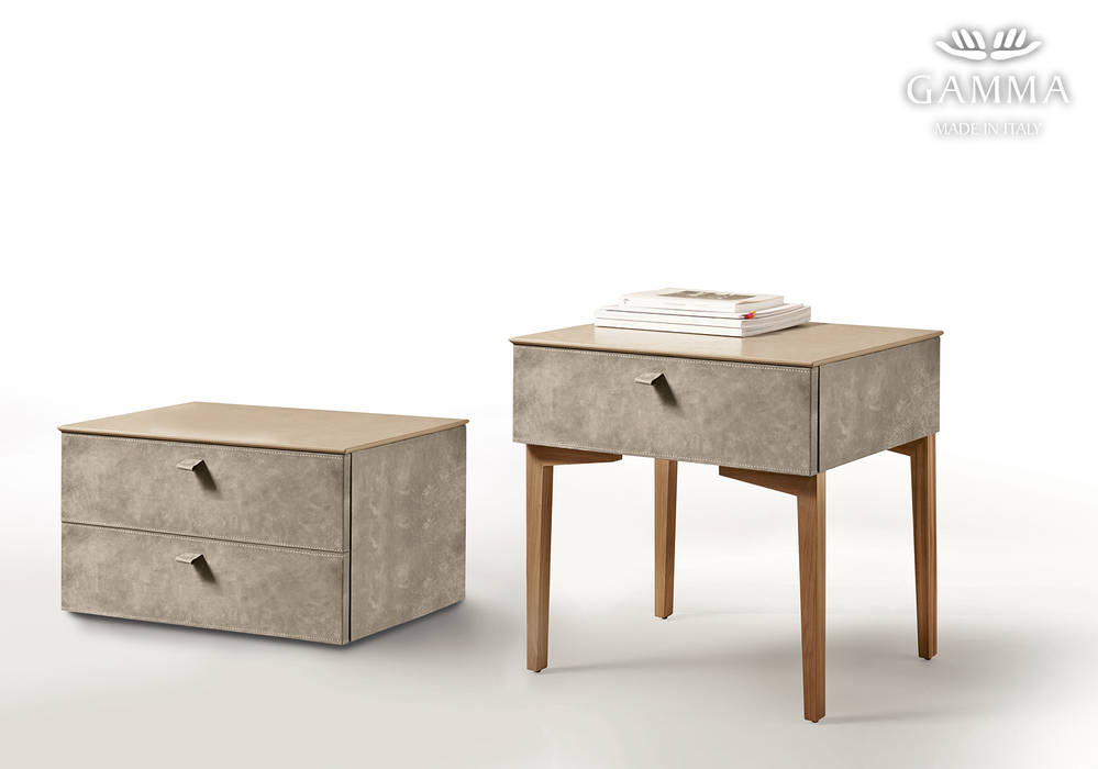 homify Chambre moderne Cuir Gris Tables de nuit