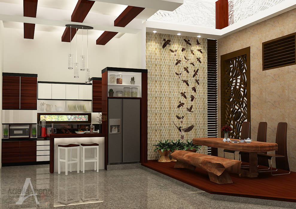 Rumah Bergaya Etnik yang Dikemas Lebih Modern PEKA INTERIOR Ruang Makan Modern Kayu Brown ruang makan,pantry