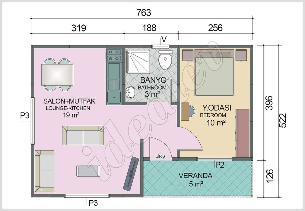Prefabrik Ev 40 m² - Plan homify Prefabricated home