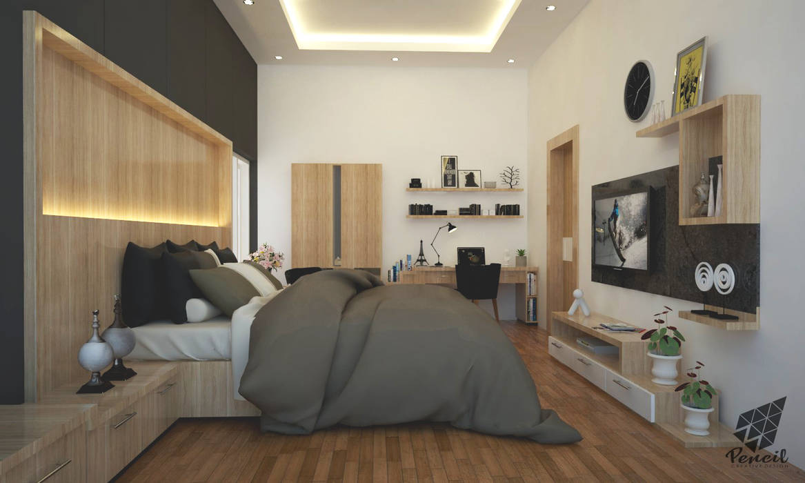 Master Bedroom, Pencil Creative Design Pencil Creative Design Modern style bedroom Wood Wood effect