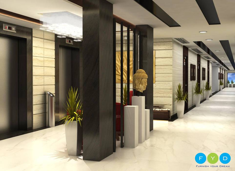 Lobby FYD Interiors Pvt. Ltd Modern corridor, hallway & stairs