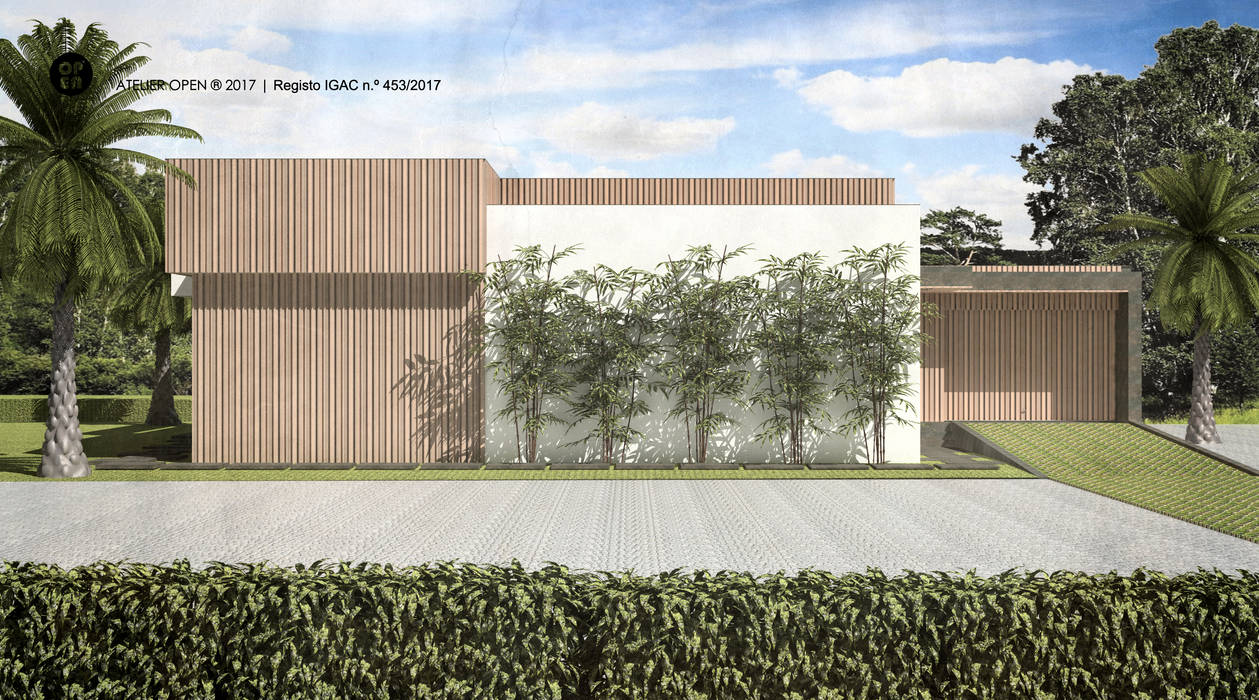 Moradia V3 – Setúbal | a.b. 170,00 m2 (construção LSF/aço leve) por ATELIER OPEN ® - Arquitetura e Engenharia Moderno Bambu Verde