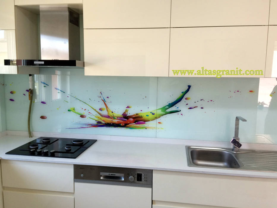 Cimstone Mutfak Tezgahi Ve Tezgah Arasi Cam Panel Kaplama Altas Dekorati F Cozumler Modern Cam Homify