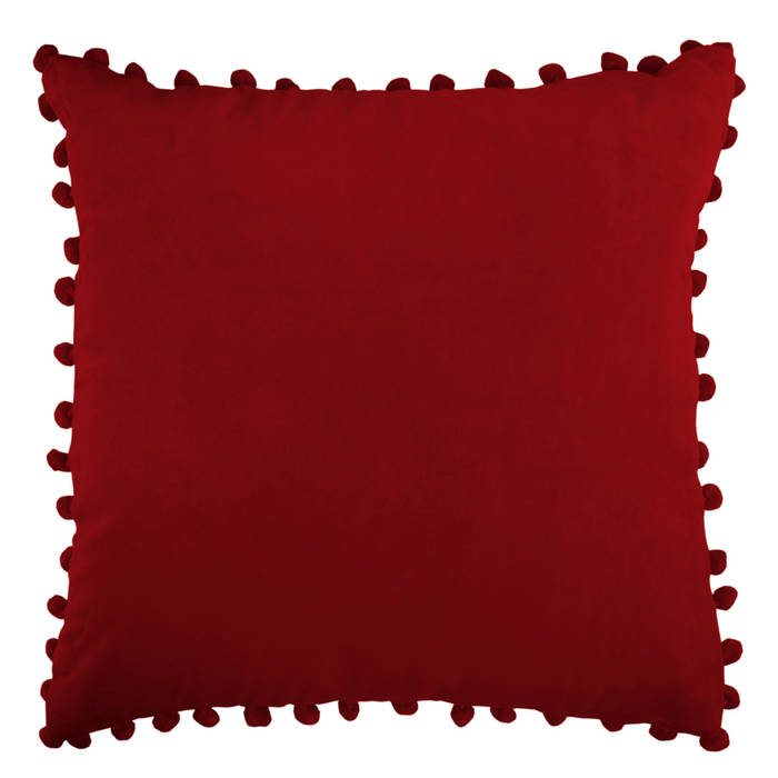 Arabella Red Velvet Pom Pom Cushion Ragged Rose Moderne Wohnzimmer Accessoires und Dekoration