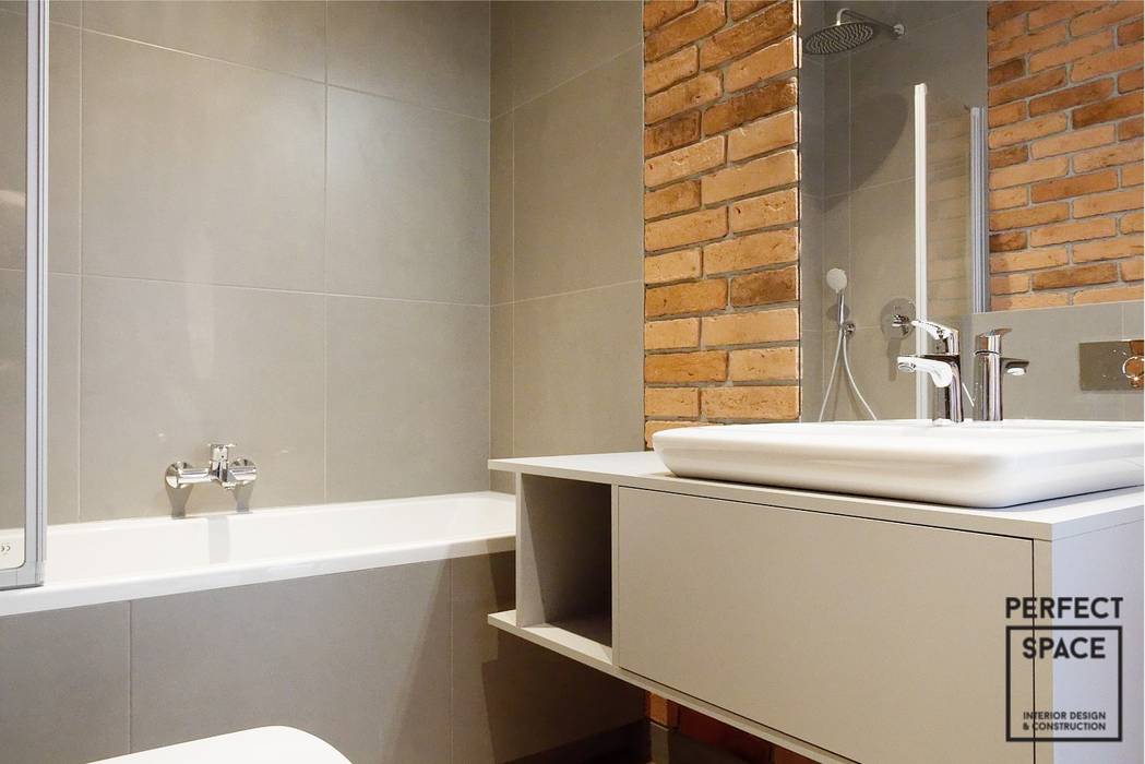 Singlowe klimaty, czyli beton, cegła i biel, Perfect Space Perfect Space Minimalistyczna łazienka