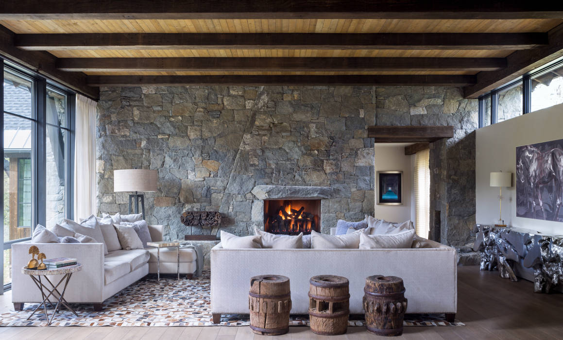 Contemporary Mountain Chalet, Andrea Schumacher Interiors Andrea Schumacher Interiors モダンデザインの リビング