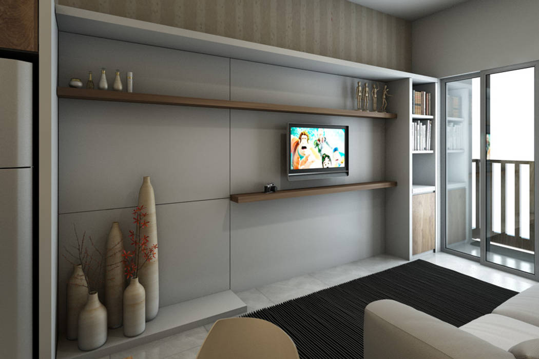 Apartemen Studio Akilla Concept Kamar Tidur Klasik Kayu Wood effect Accessories & decoration