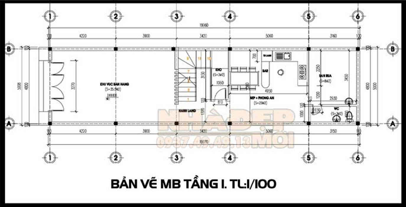 Bản vẽ phương án mặt bằng tầng 1 Công ty TNHH TKXD Nhà Đẹp Mới Biệt thự