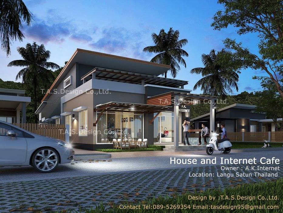 ออกแบบบ้านพักอาศัย 1 ชั้นและอินเตอร์เน็ตคาเฟ่ T.A.S.Design Co.,Ltd.