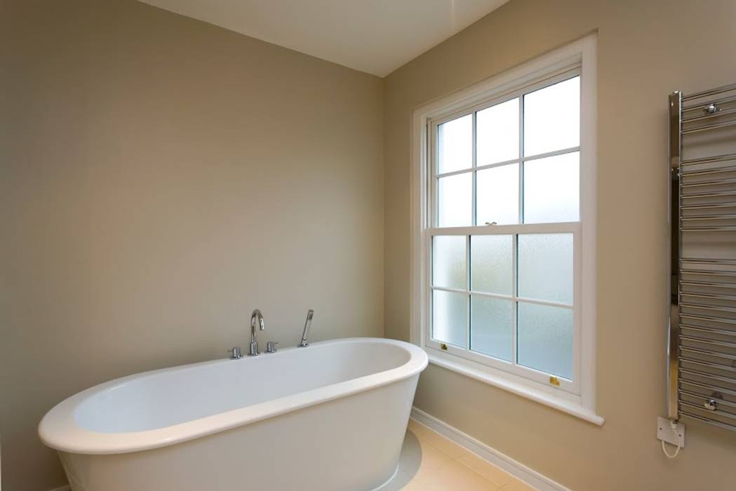 Bathroom Featuring Pure White Wood Sliding Sash Window Marvin Windows and Doors UK Classic windows & doors Solid Wood Multicolored Wood,Sliding Sash Window,Window,Bespoke,White Window,Bathroom,Marvin,Windows