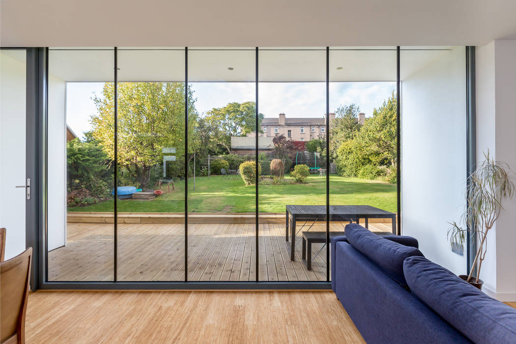 North facing glazing overlooking rear garden Capital A Architecture Modern Living Room edinburgh,rear garden,glazing