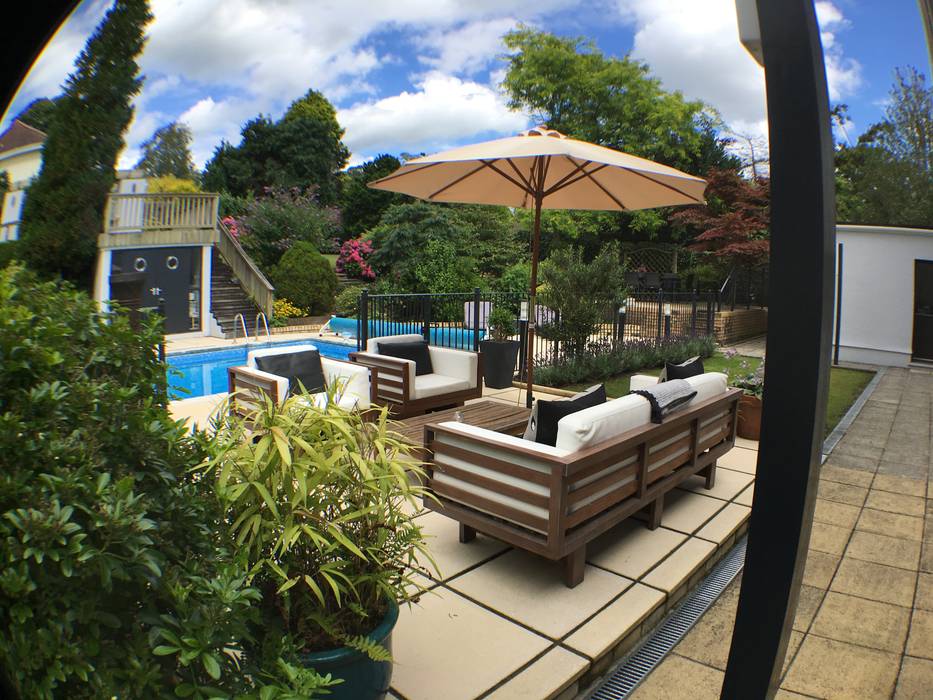 modern garden with pool
