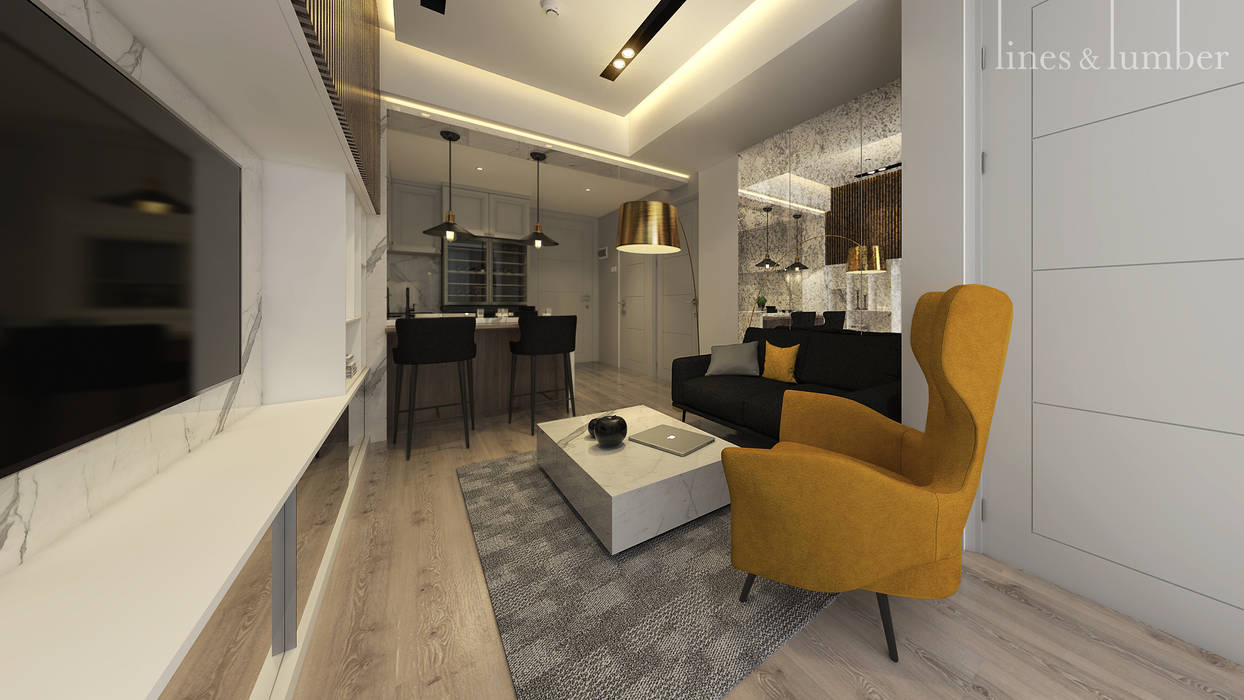 TV Area Lines & Lumber Ruang Keluarga Gaya Rustic contemporary,interiordesign,studioapartment