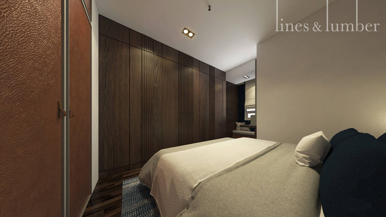 Wood Panelling di Kamar Tidur Master Lines & Lumber Kamar Tidur Gaya Rustic woodpanelling,woodenlouvers