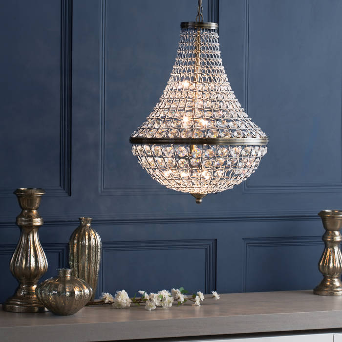 Large Crystal Basket Ceiling Pendant - Antique Brass Litecraft Living room Lighting