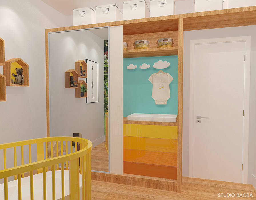 Baby Room in Den Haag, Studio Baoba Studio Baoba Moderne kinderkamers Hout,Verf,Deur,Interieur ontwerp,Kunst,Vloer,Vloeren,Lijn,Fotolijst,Muur