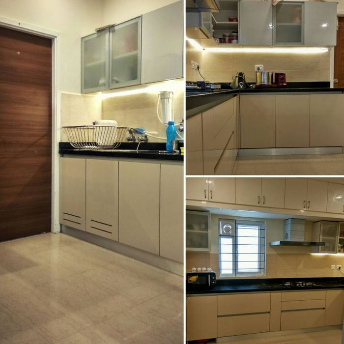 Kitchen WOODLIFE INTERIOR PRIVATE LTD Built-in kitchens Plywood high gloss laminate,contemporary kitchen,difussed lighting