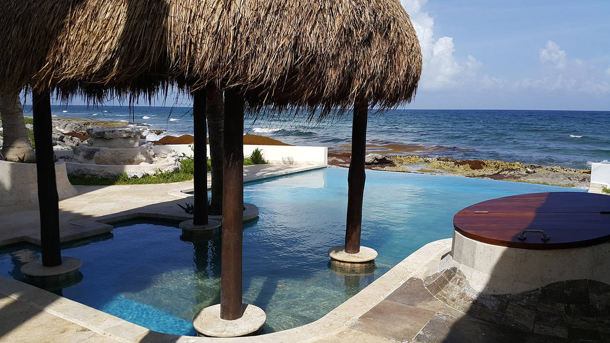 Villa coquí, DHI Riviera Maya Architects & Contractors DHI Riviera Maya Architects & Contractors مسبح لانهائي