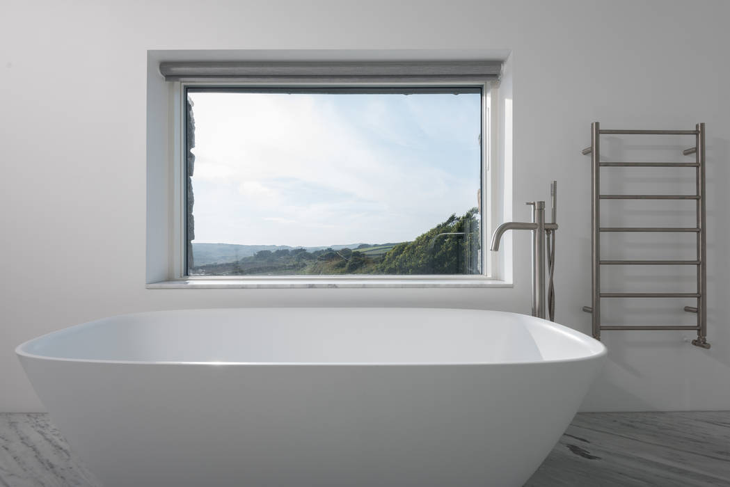 Contemporary Replacement Dwelling, Cubert, Laurence Associates Laurence Associates Modern bathroom bathroom,freestanding bathtub,freestanding tap,window,bathroom window