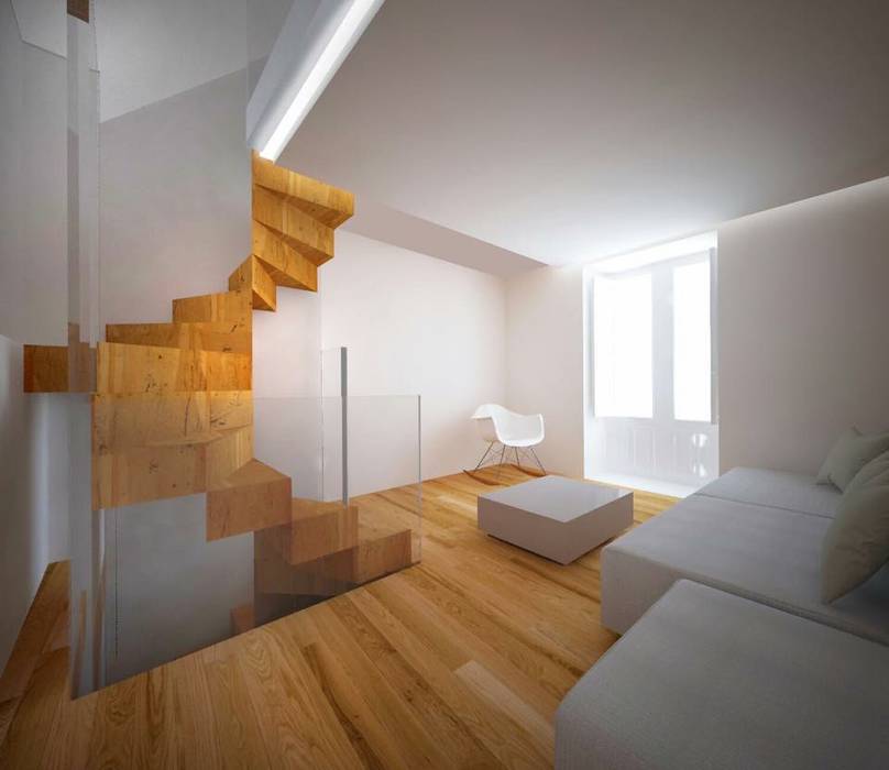 Casa B, Studio di architettura Polisano Studio di architettura Polisano Minimalist corridor, hallway & stairs