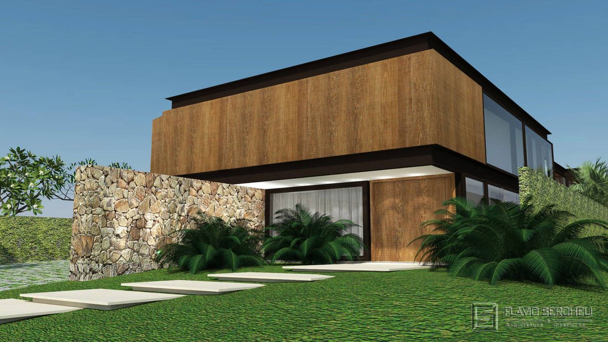 Residencia TB, Assis Sercheli Arquitetura Assis Sercheli Arquitetura บ้านระเบียง หิน