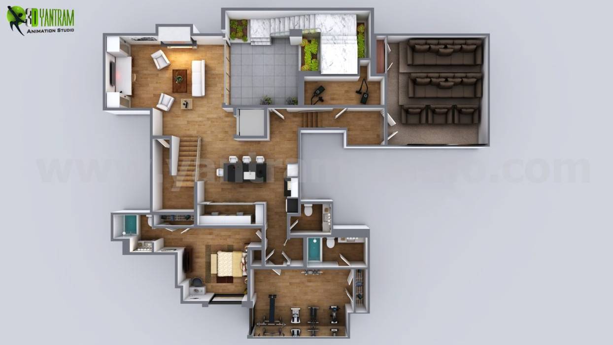 3D Modern Floor Plan Residential Design Boston USA Yantram Animation Studio Corporation floor Plan design,floor plan software,online 3d floor plan,container house,virtual floor Plan,design a 3d house